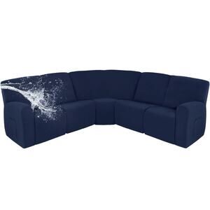 Easy-Going Waterproof Recliner Sofa Cover L Shape Sectional 5 Seat Navy